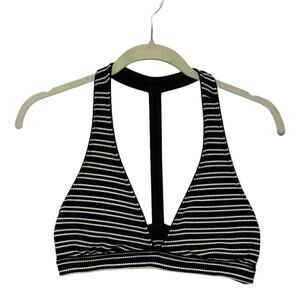 Athleta Textured T-Back Swimwear Top Women's Sz S Black White Stretch